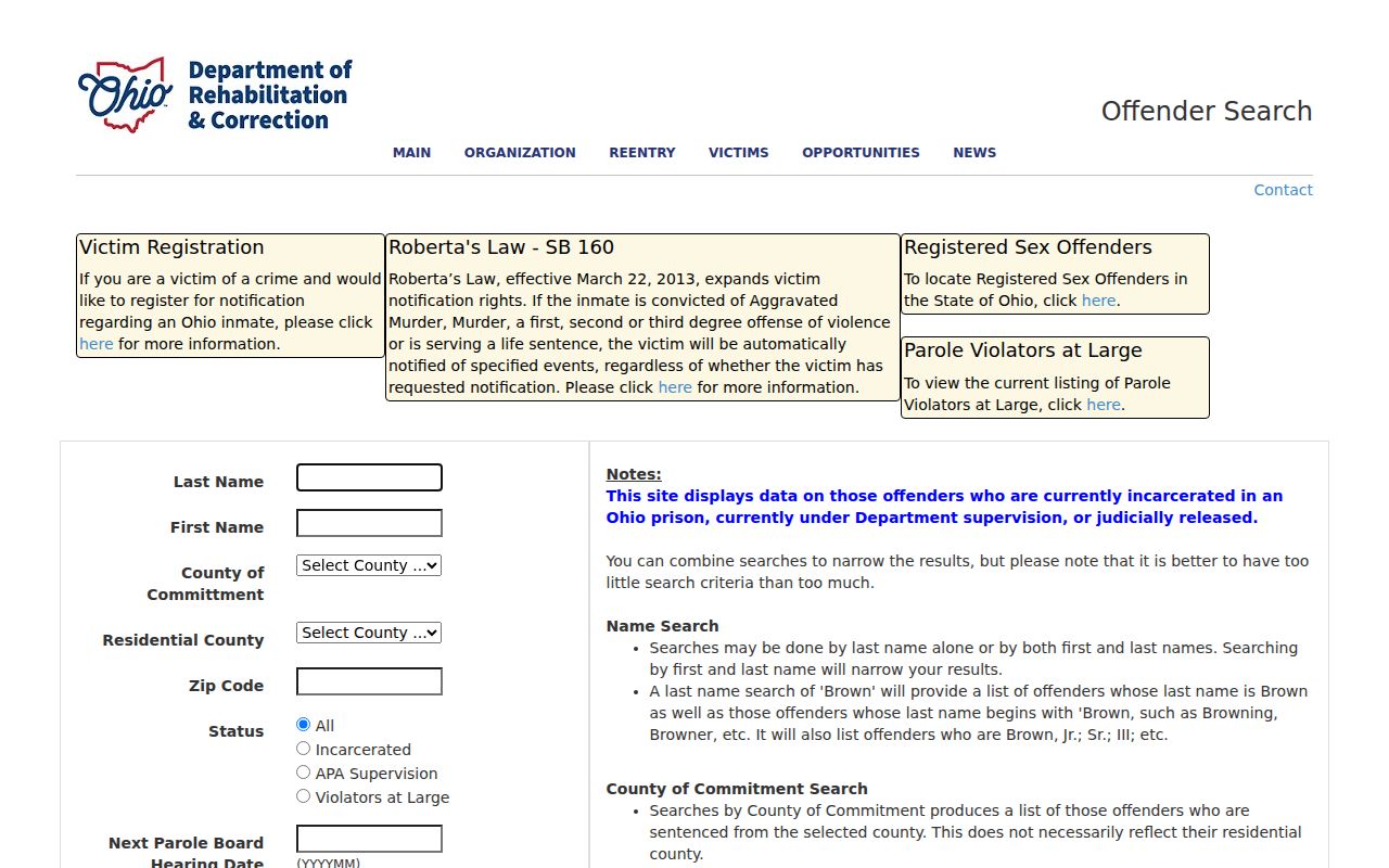 Dayton residents directory Ohio offender search interface