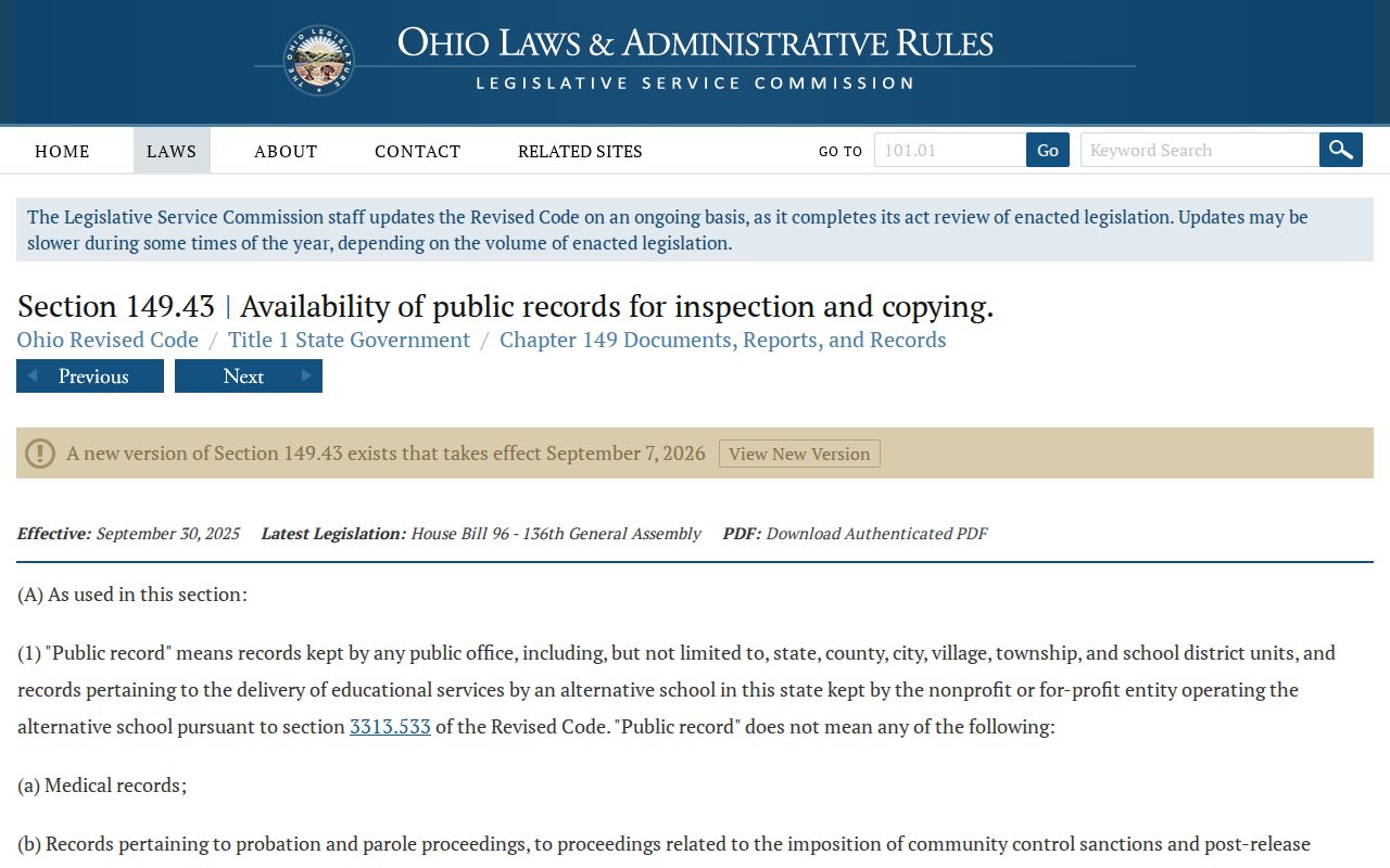 Dayton residents directory Ohio Public Records Act official text