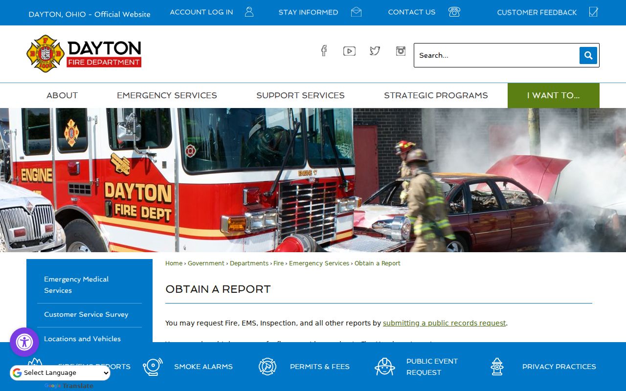 Dayton neighbors fire and EMS report request page