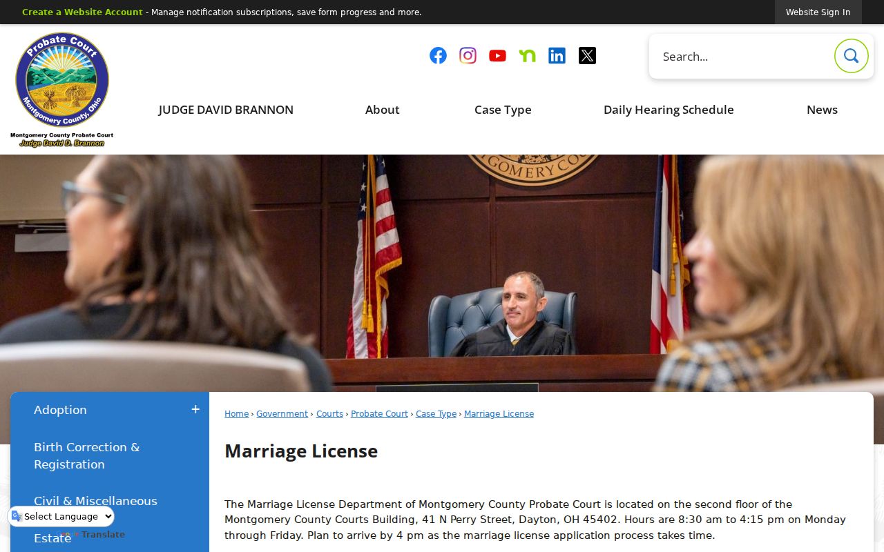 Dayton resident lookup source for Montgomery County marriage licenses