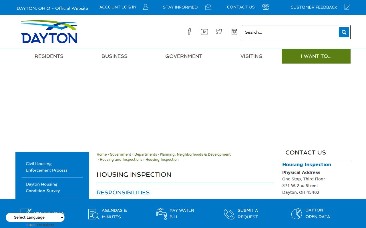 Dayton street directory City inspection and address record contacts