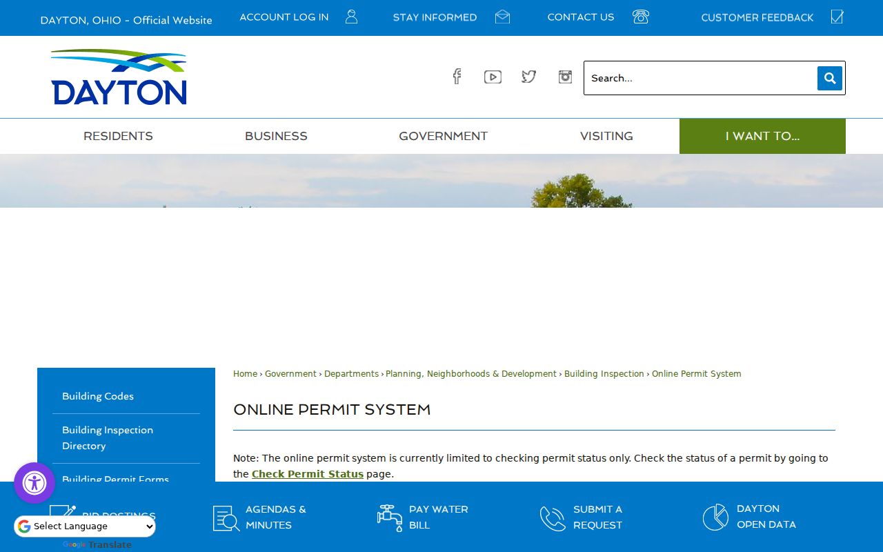 Dayton street directory online permit status system