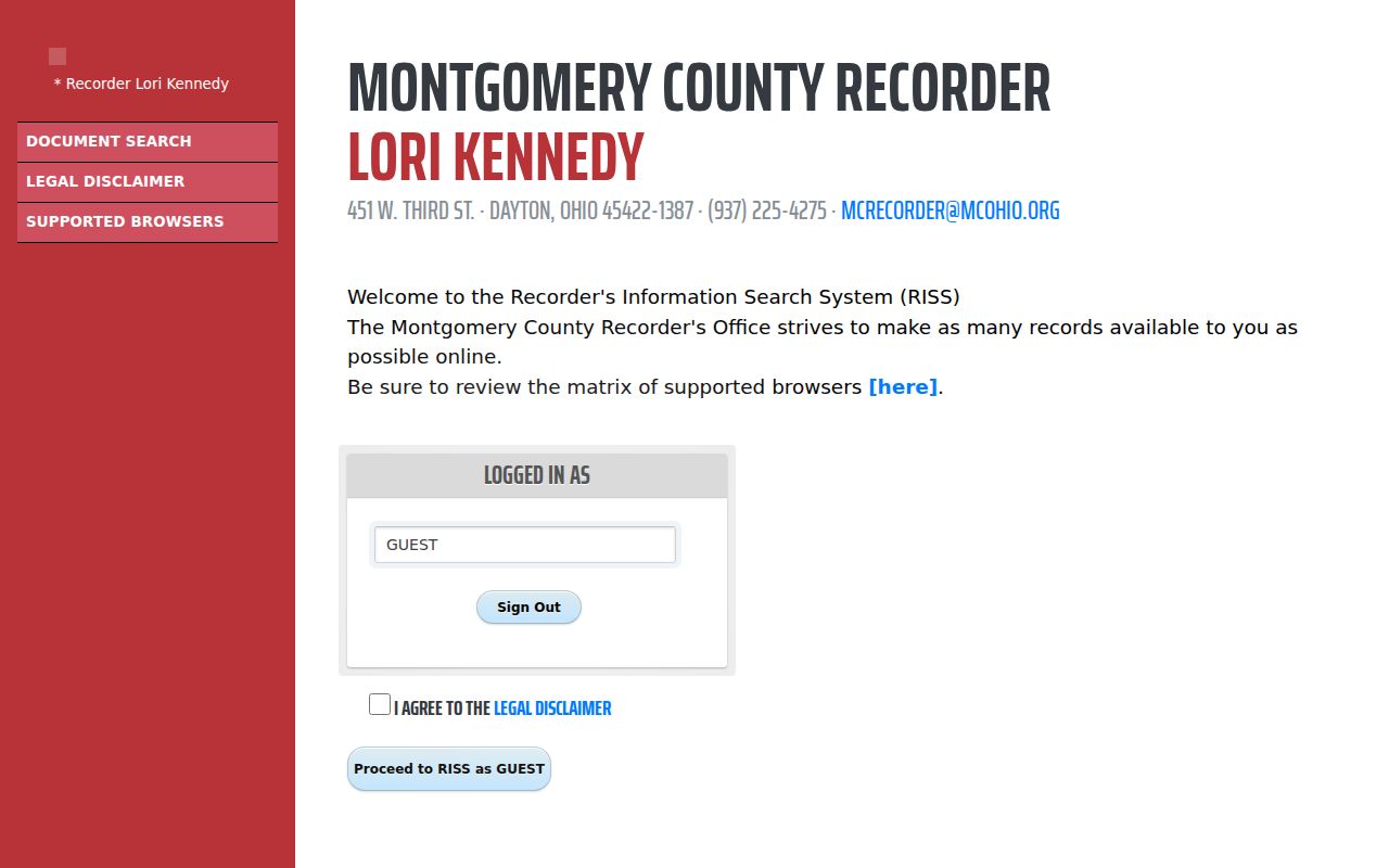 Dayton street directory Recorder RISS grantor and grantee search